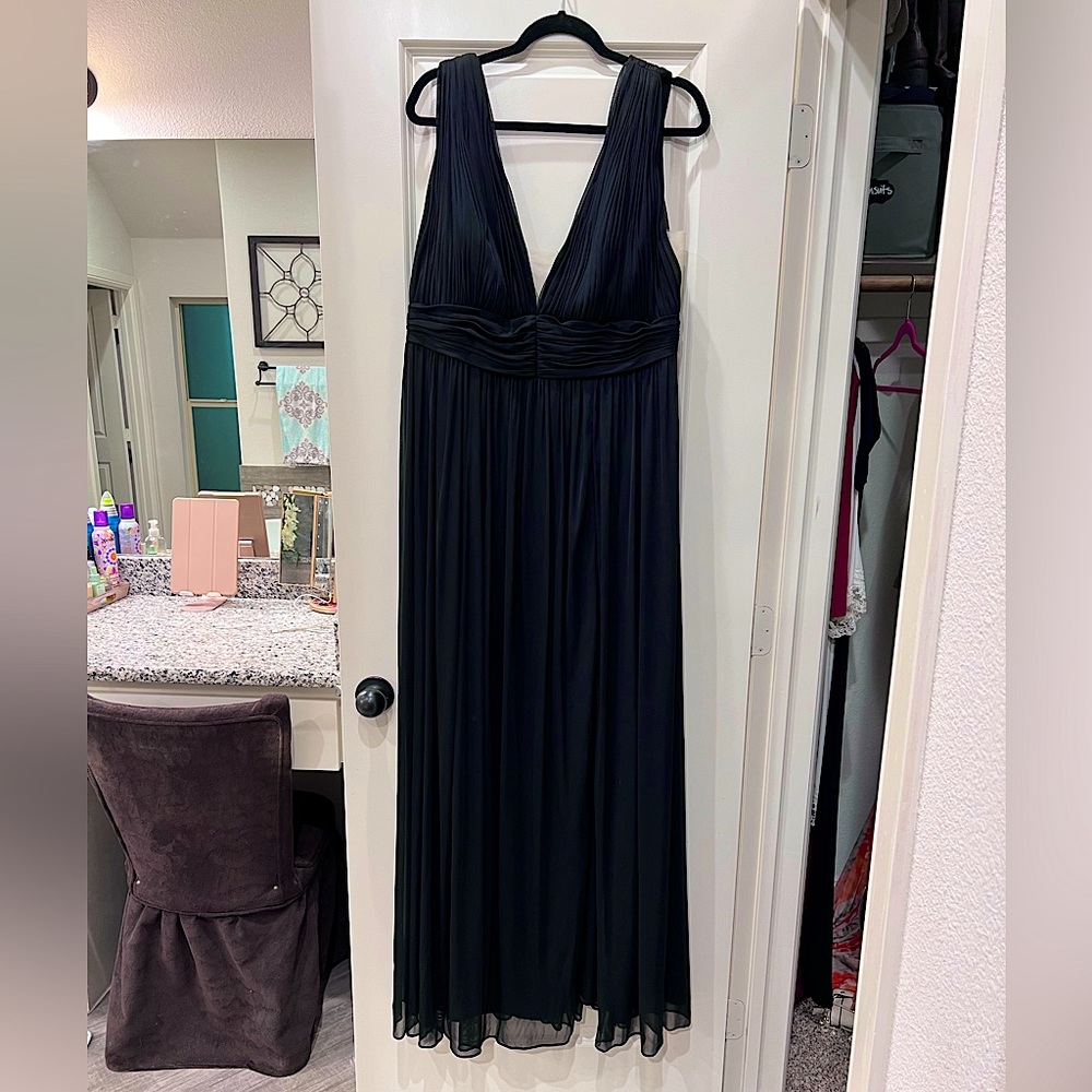 Azazie Black Maxi Dress with Deep V-Neck